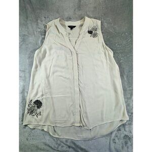 Simply Vera Wang womens XLARGE Cream Rayon Blouse Black & Silver Embroidery